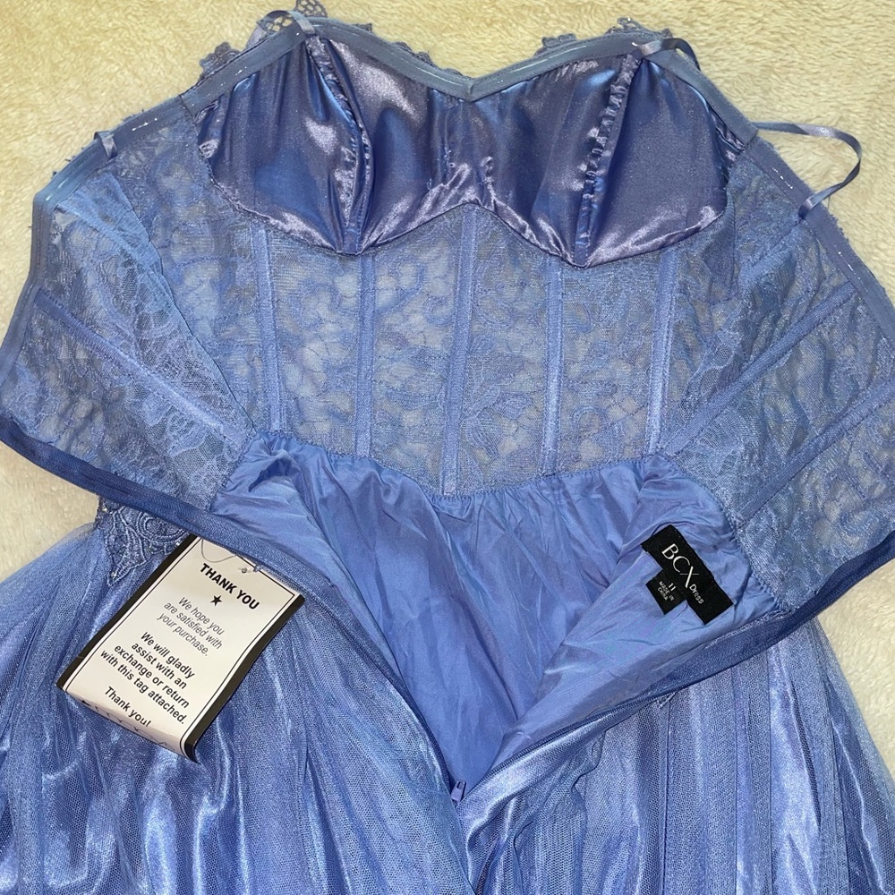 BCX Dress Periwinkle Strapless Lace Bodice Evening Ball Prom Dress/Gown - Picture 8 of 10